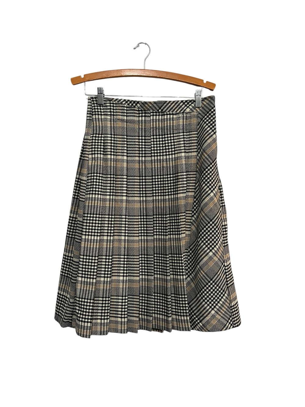 Draw Plaid Pleated Midi Skirt Size Medium Academia Preppy Black and Tan